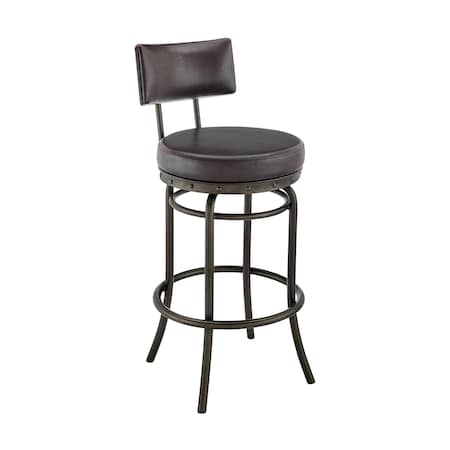 Armen Living Rees Swivel Counter or Bar Stool in Mocha Finish with Brown Faux Leather 840254333611